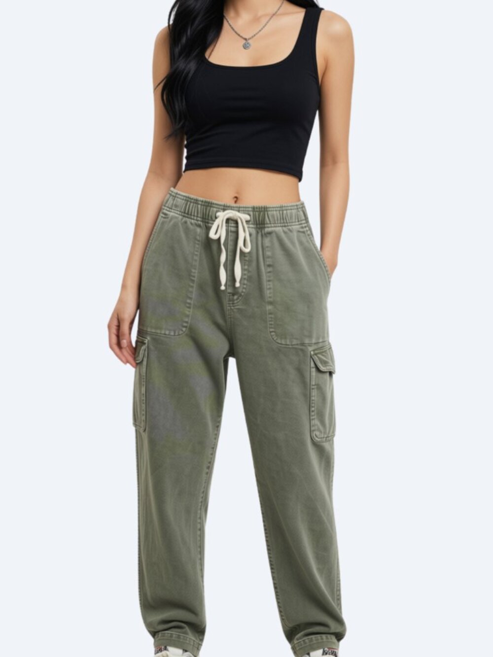Gap Denim Easy Jean Olive Green Cargo Jogger Pants Size M - Picture 3 of 5